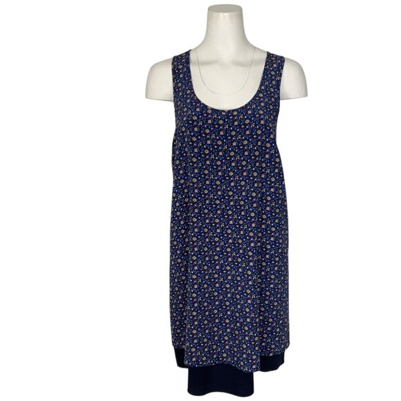 Tory Burch Silk Floral Slip Dress M Navy Blue Sleeveless Mini Scoop Neck Resort - Picture 1 of 10